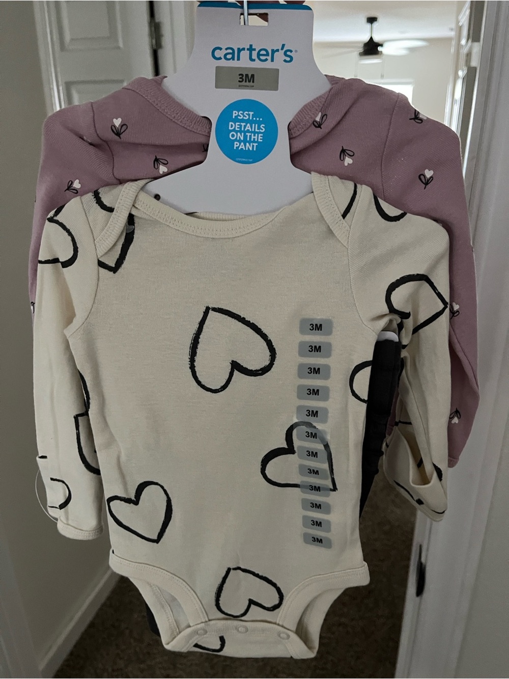 Carter's Cream and Mauve Heart-Print Long-Sleeve One-Pieces (2-Pack)